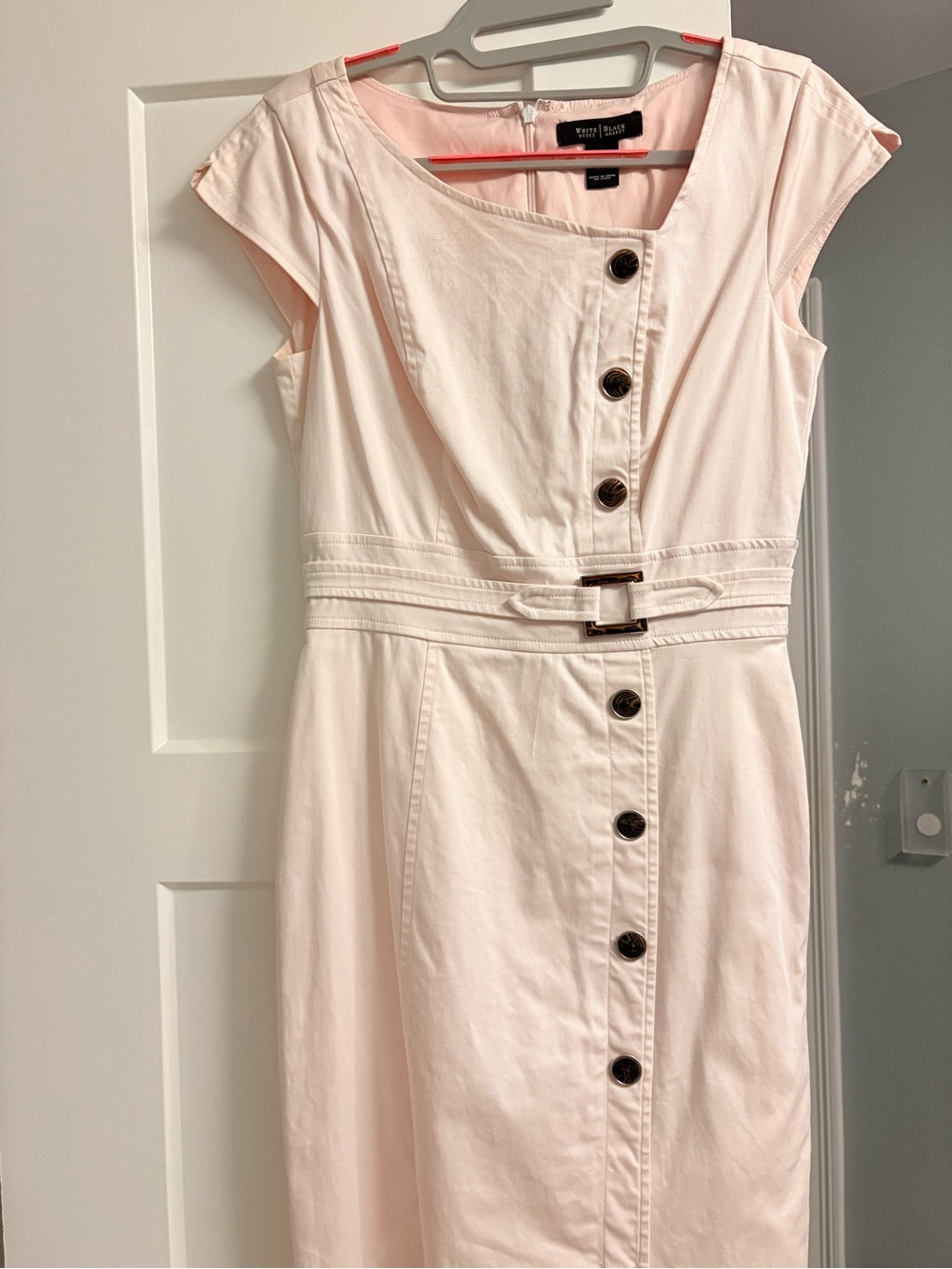 White House Black Market Pale Pink Button-Front Midi Dress with Belt
